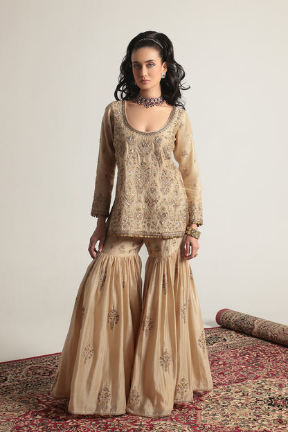 Zar:Rang Ivory Sharara Set