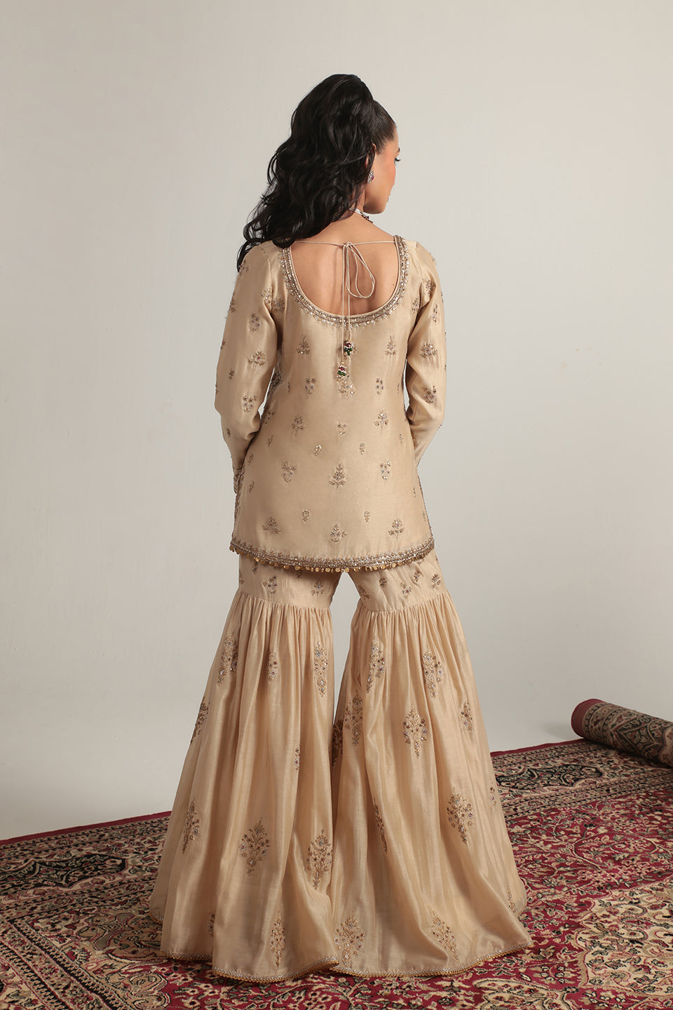 Zar:Rang Ivory Sharara Set