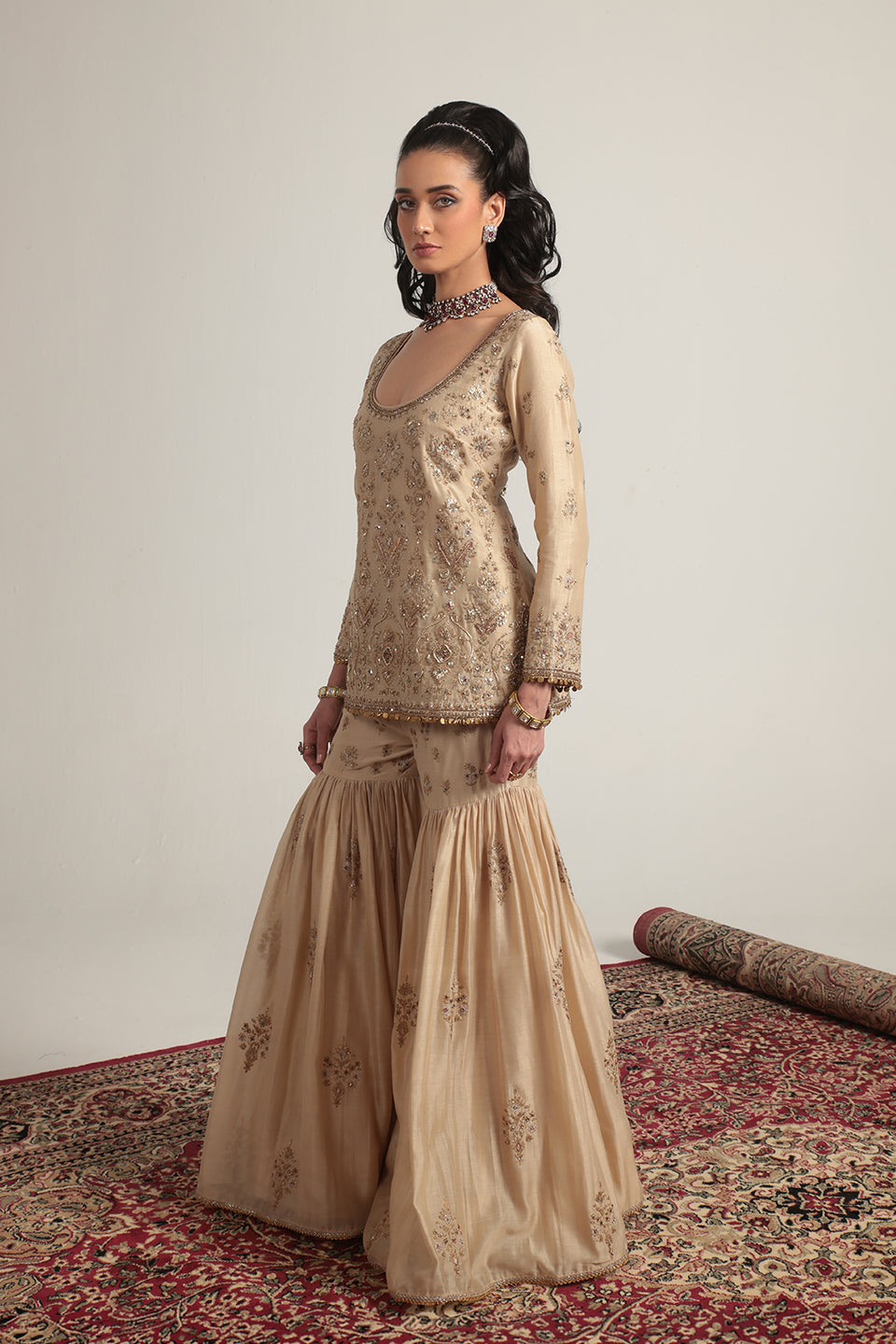 Zar:Rang Ivory Sharara Set