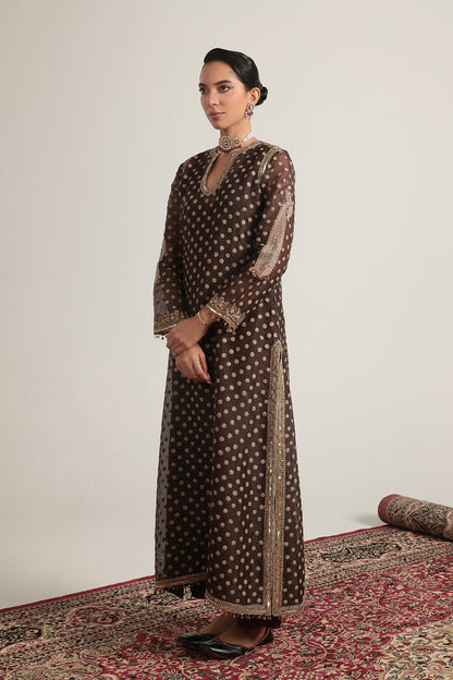 Zar:Rang Brown Buti Kurta Set