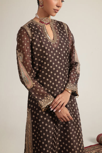 Zar:Rang Brown Buti Kurta Set