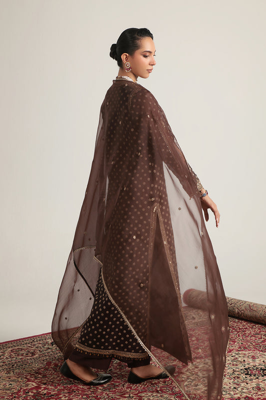Zar:Rang Brown Buti Kurta Set