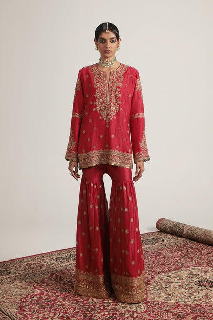 Zar:Rang Red Phool Patti Sharara Set