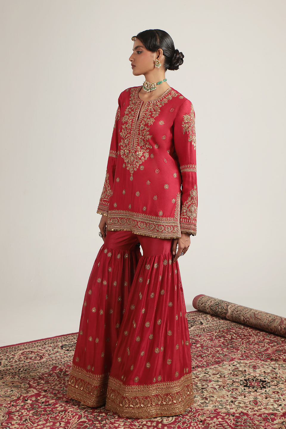 Zar:Rang Red Phool Patti Sharara Set
