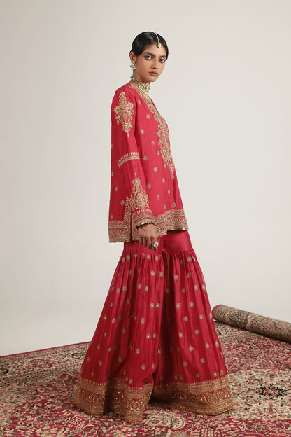 Zar:Rang Red Phool Patti Sharara Set