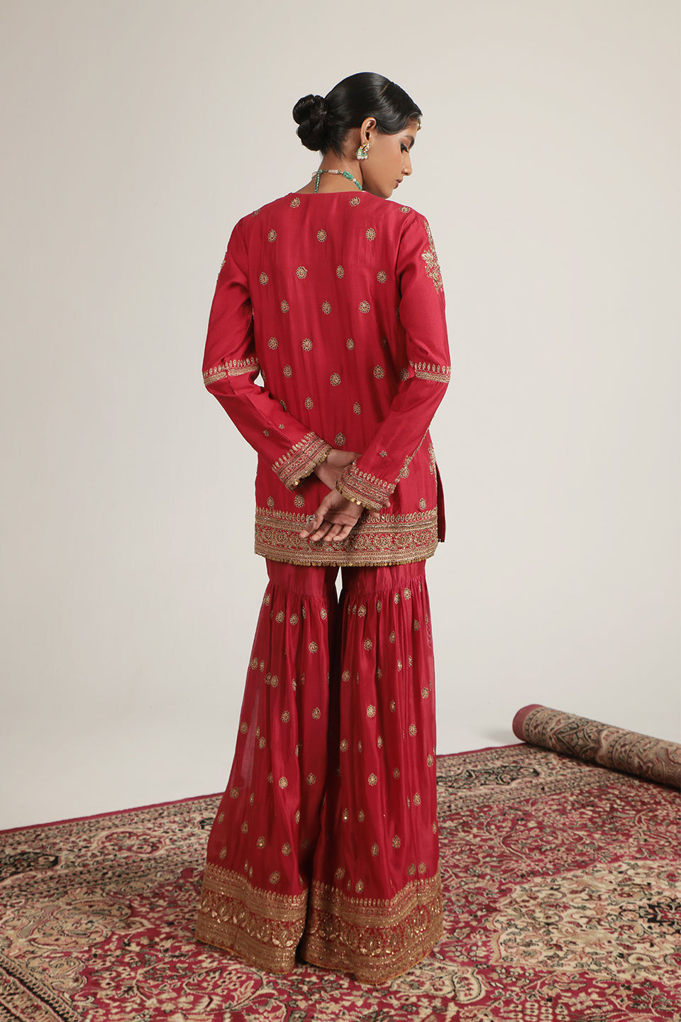 Zar:Rang Red Phool Patti Sharara Set