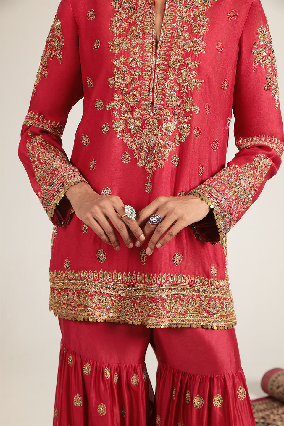 Zar:Rang Red Phool Patti Sharara Set