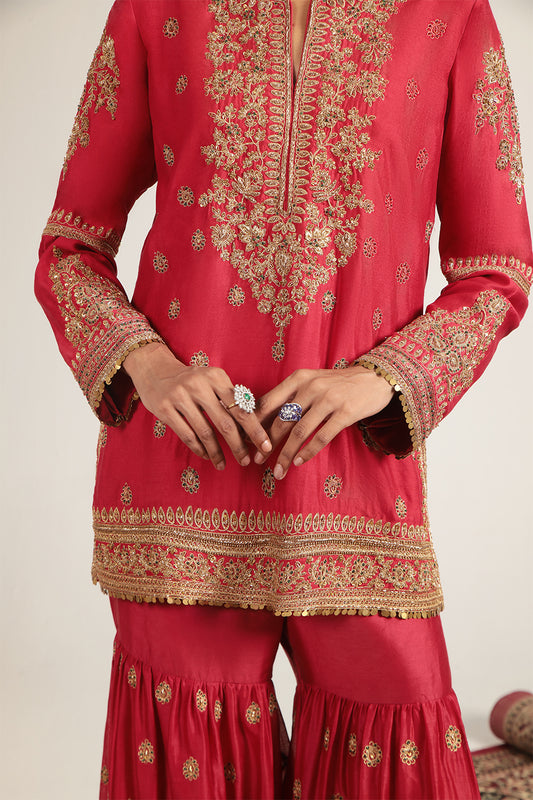 Zar:Rang Red Phool Patti Sharara Set