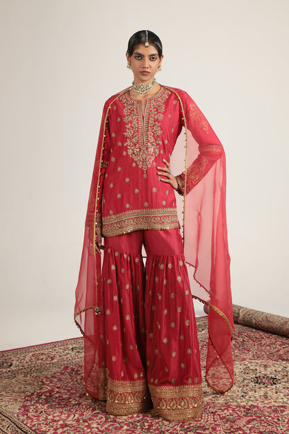Zar:Rang Red Phool Patti Sharara Set