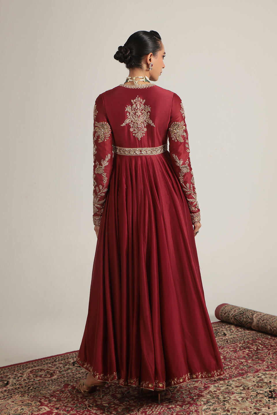 Zar:Rang Maroon Heavy Yoke Kalidar Set