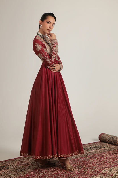 Zar:Rang Maroon Heavy Yoke Kalidar Set