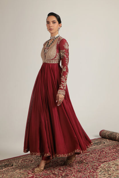 Zar:Rang Maroon Heavy Yoke Kalidar Set