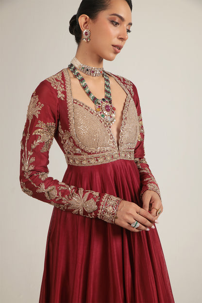 Zar:Rang Maroon Heavy Yoke Kalidar Set