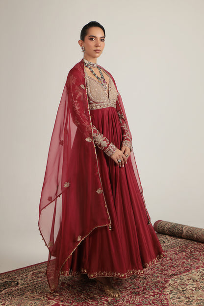 Zar:Rang Maroon Heavy Yoke Kalidar Set