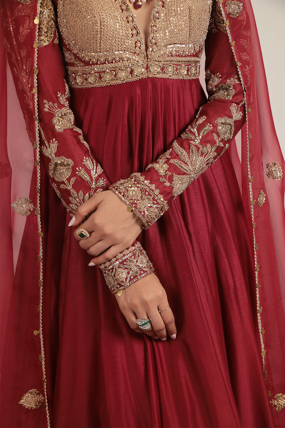 Zar:Rang Maroon Heavy Yoke Kalidar Set