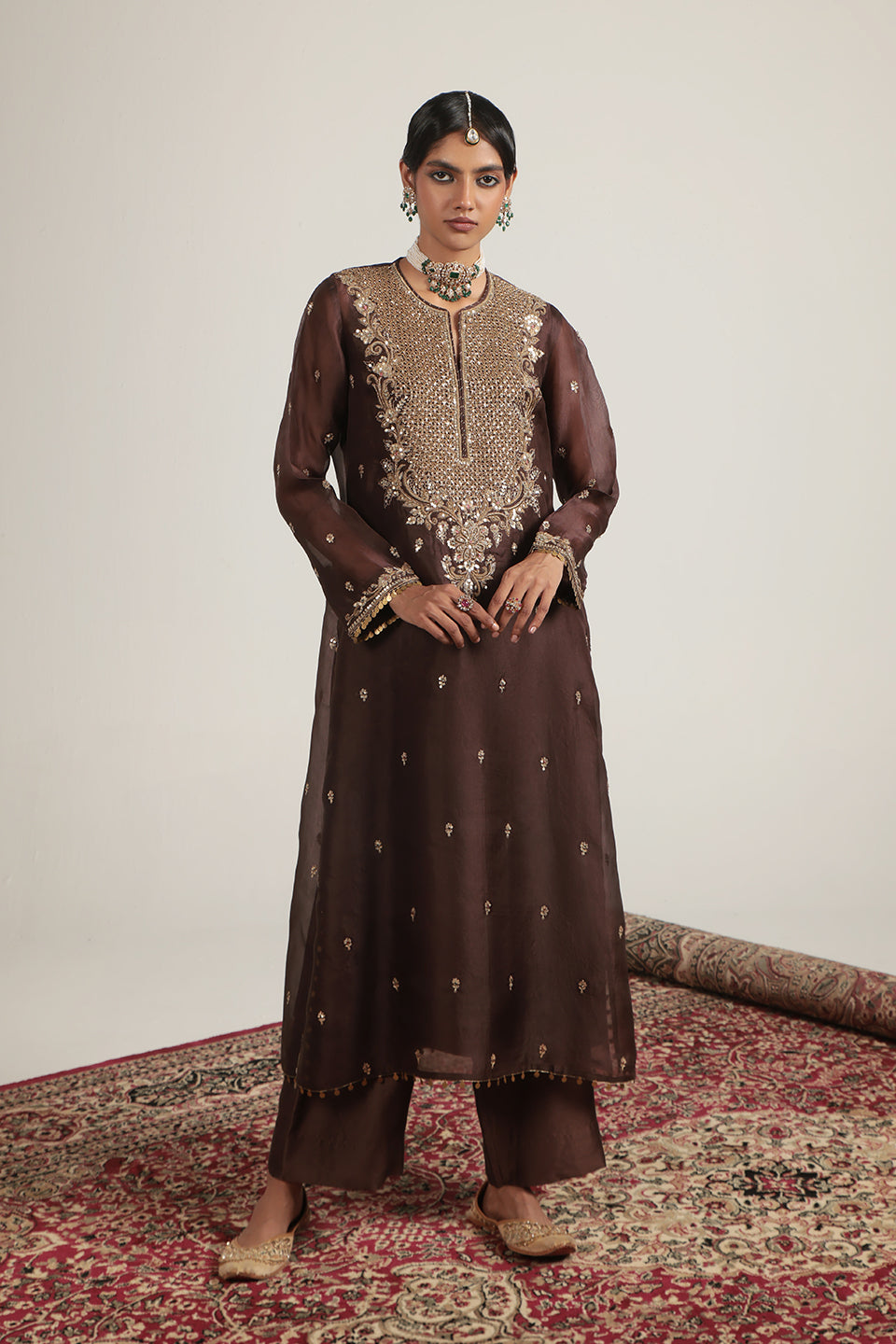 Zar:Rang Brown Long Kurta Set