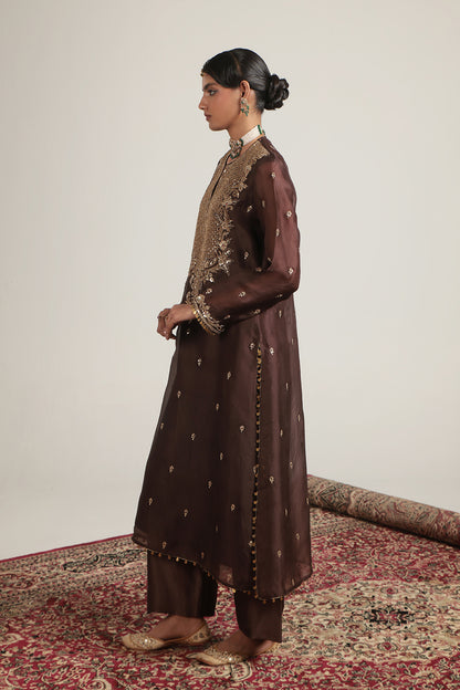 Zar:Rang Brown Long Kurta Set