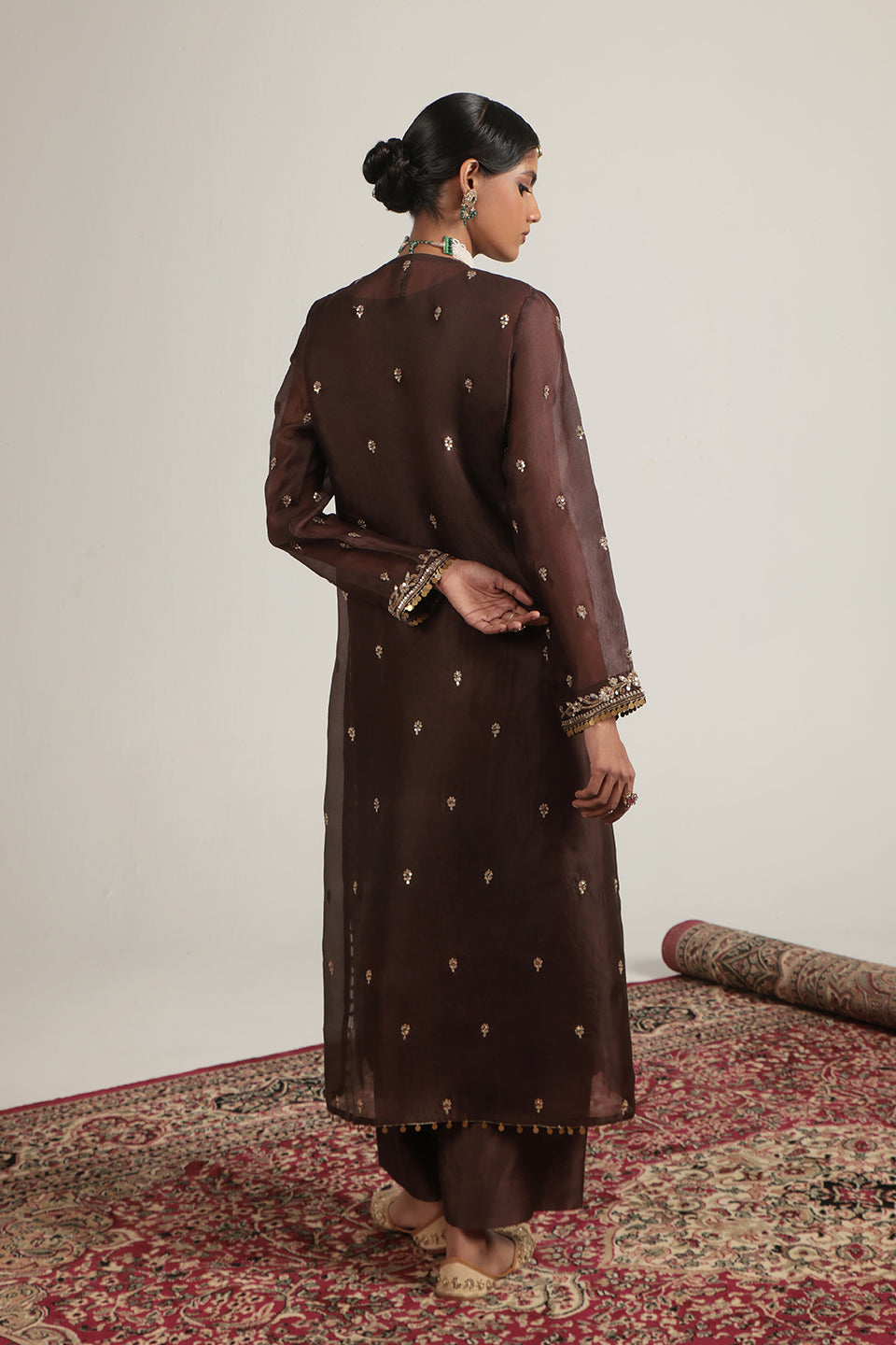Zar:Rang Brown Long Kurta Set
