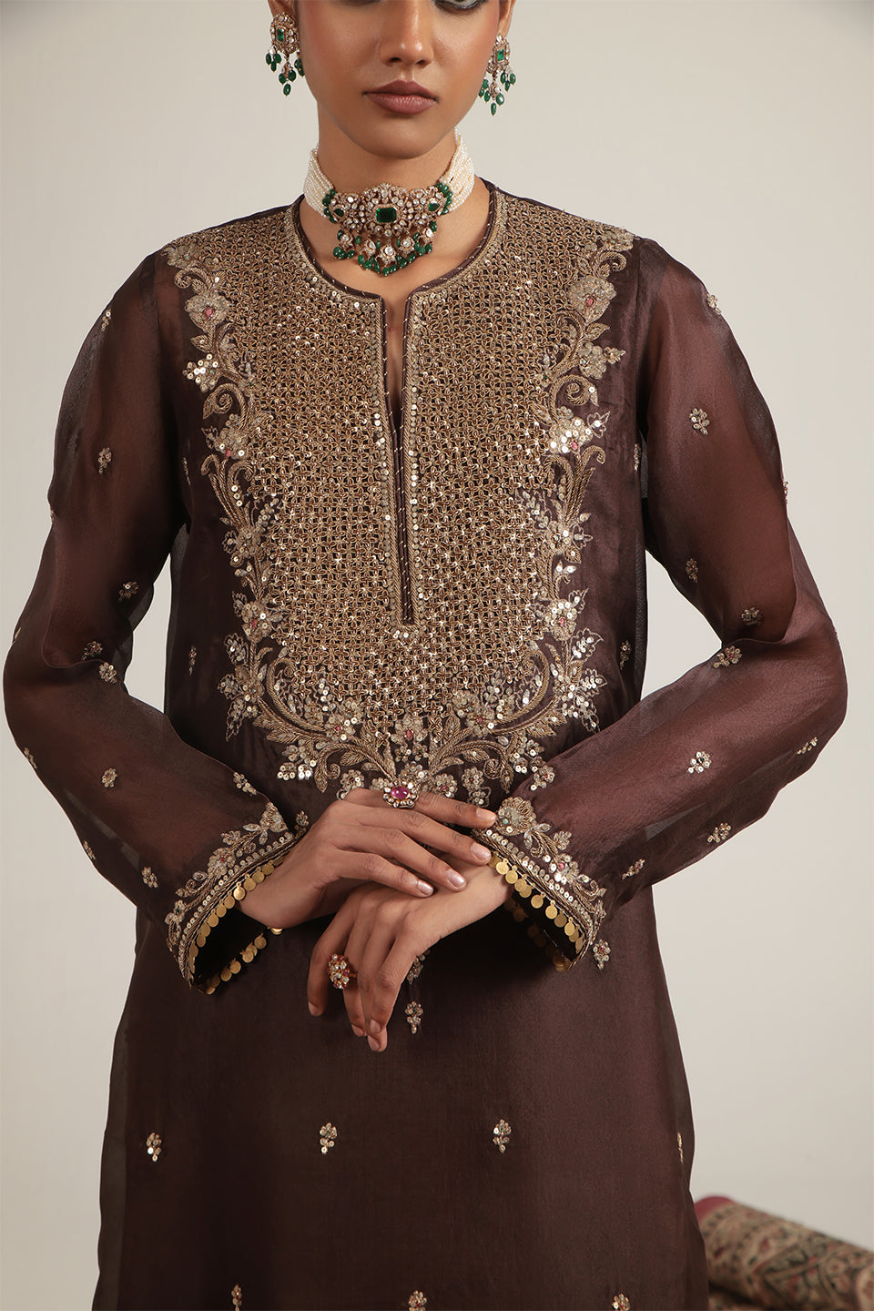 Zar:Rang Brown Long Kurta Set