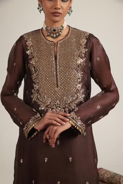 Zar:Rang Brown Long Kurta Set