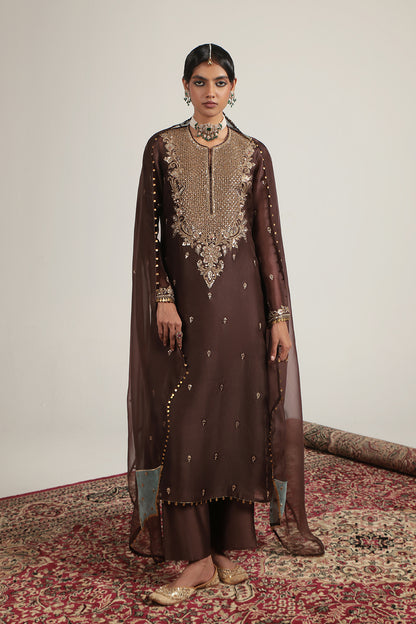 Zar:Rang Brown Long Kurta Set