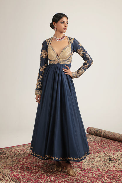 Zar:Rang Blue Heavy Yoke Kalidar Set