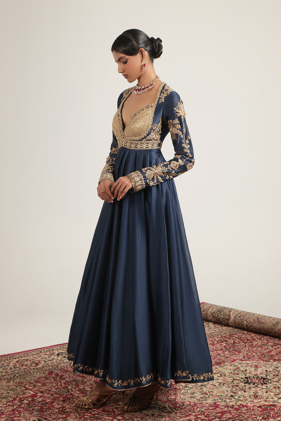 Zar:Rang Blue Heavy Yoke Kalidar Set
