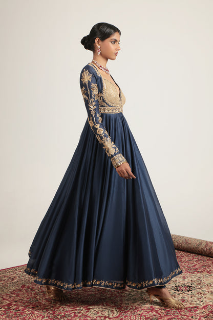 Zar:Rang Blue Heavy Yoke Kalidar Set