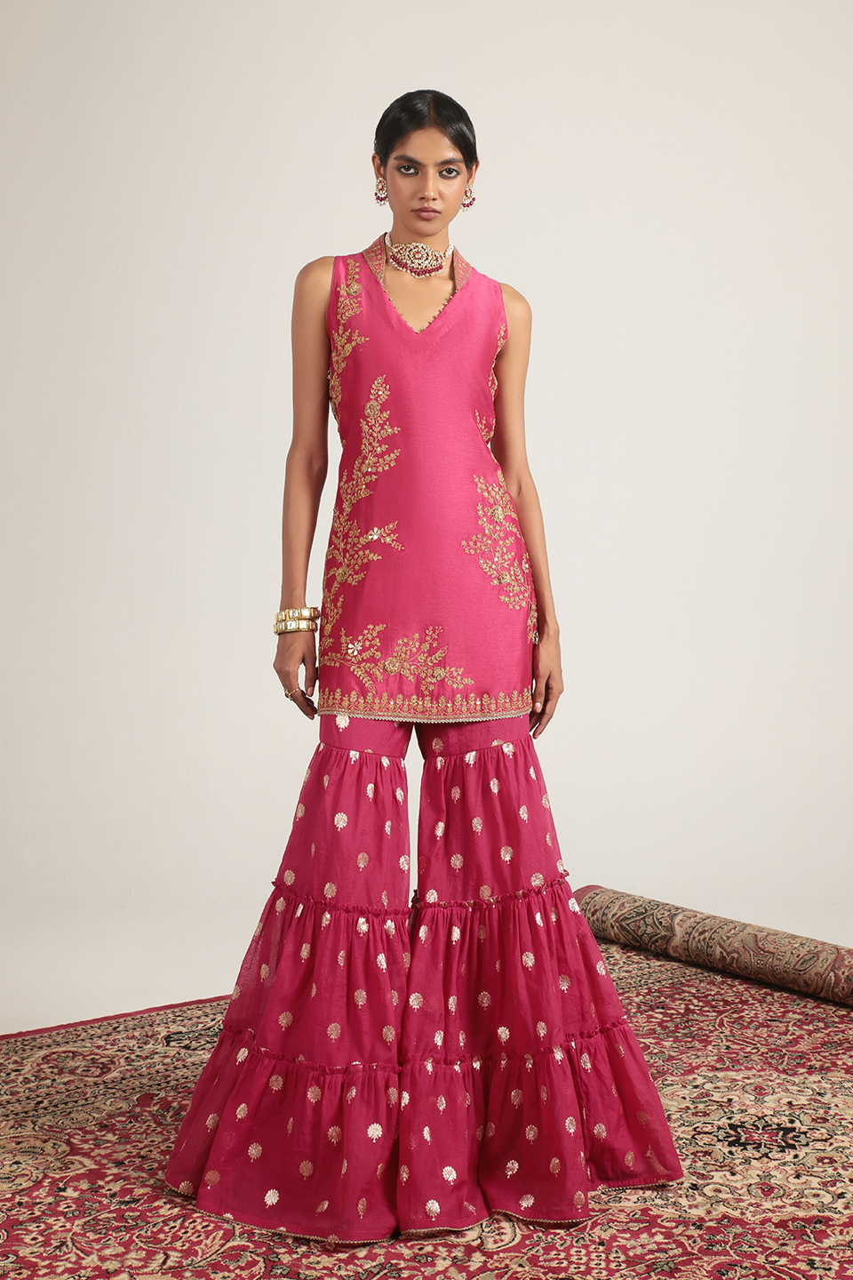 Mehrang Pink Sleeveless Sharara Set