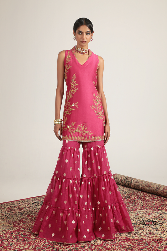 Mehrang Pink Sleeveless Sharara Set