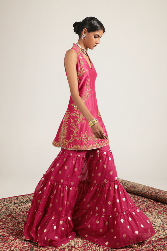 Mehrang Pink Sleeveless Sharara Set
