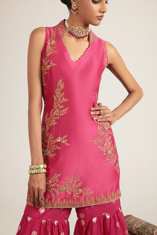 Mehrang Pink Sleeveless Sharara Set