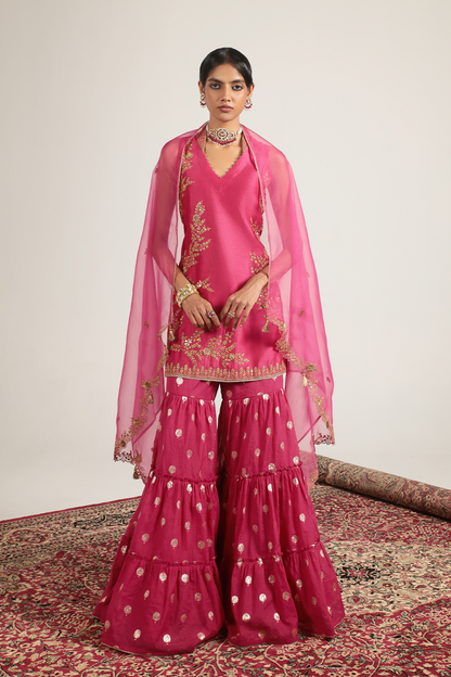 Mehrang Pink Sleeveless Sharara Set