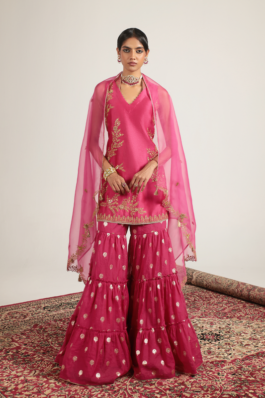 Mehrang Pink Sleeveless Sharara Set