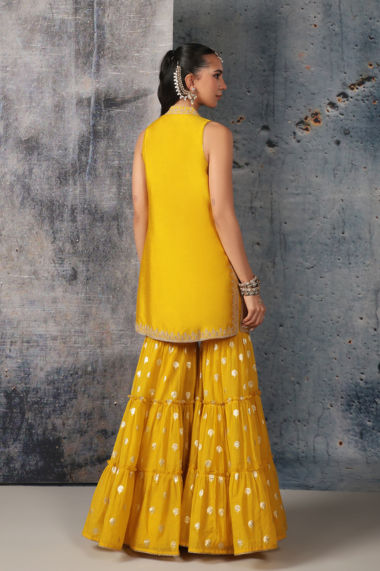 Mehrang Yellow Sleeveless Sharara Set