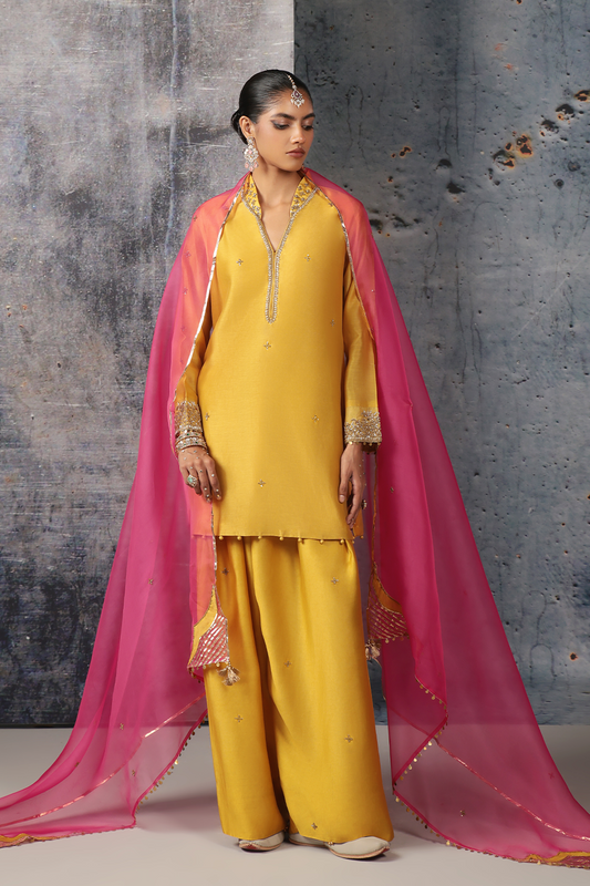 Mehrang Yellow Short Buti Kurta Set