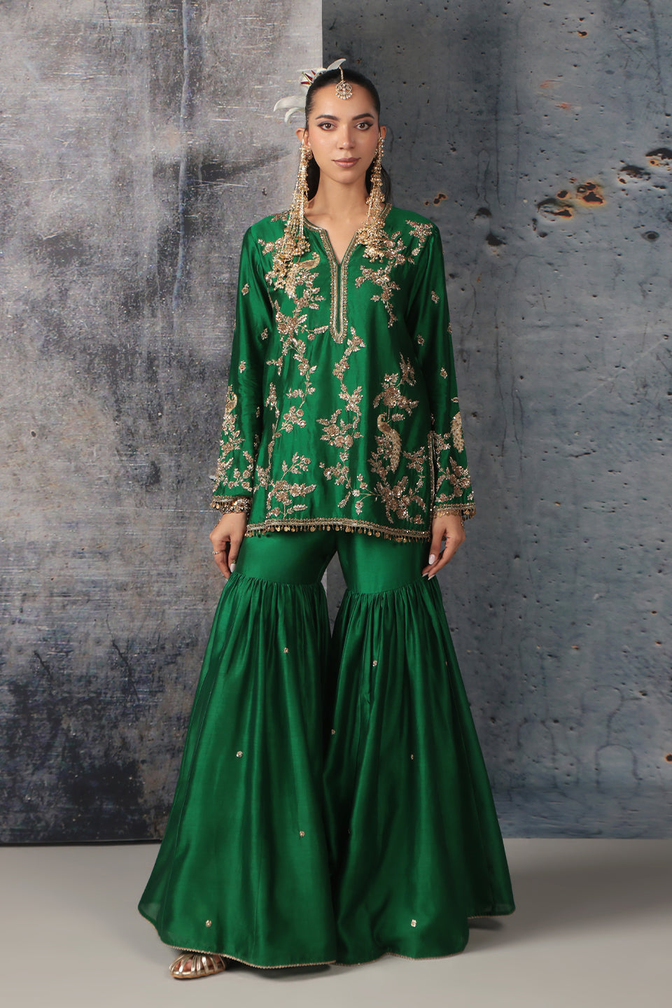 Zar:Rang Green Jaal Sharara Set