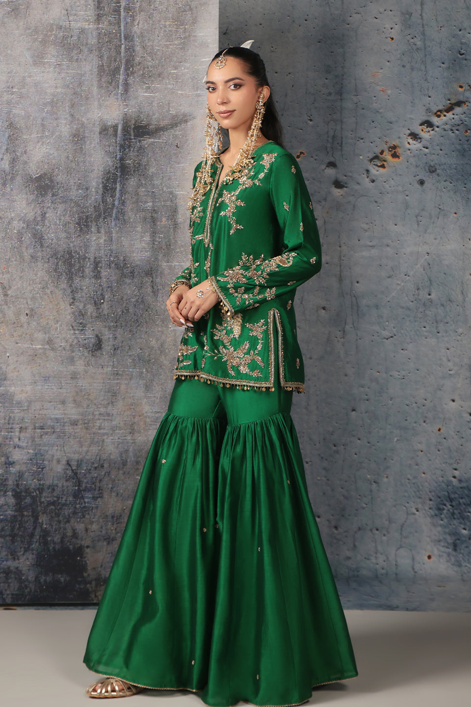 Zar:Rang Green Jaal Sharara Set