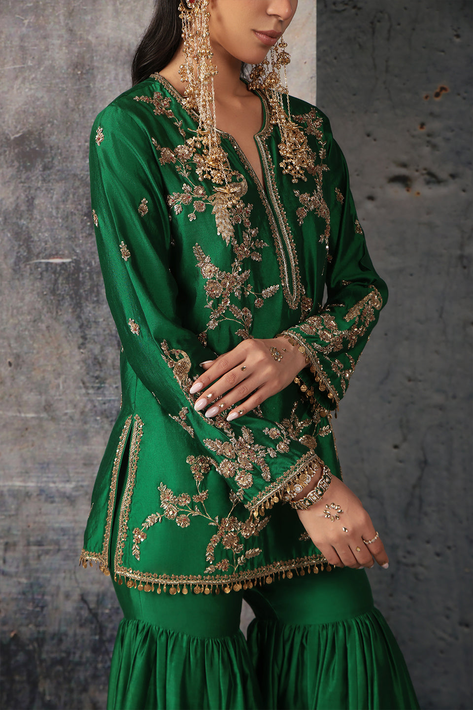 Zar:Rang Green Jaal Sharara Set