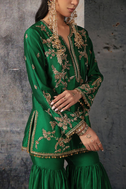 Zar:Rang Green Jaal Sharara Set