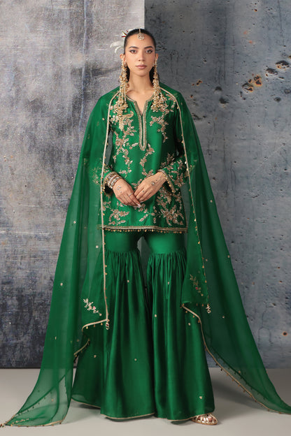 Zar:Rang Green Jaal Sharara Set