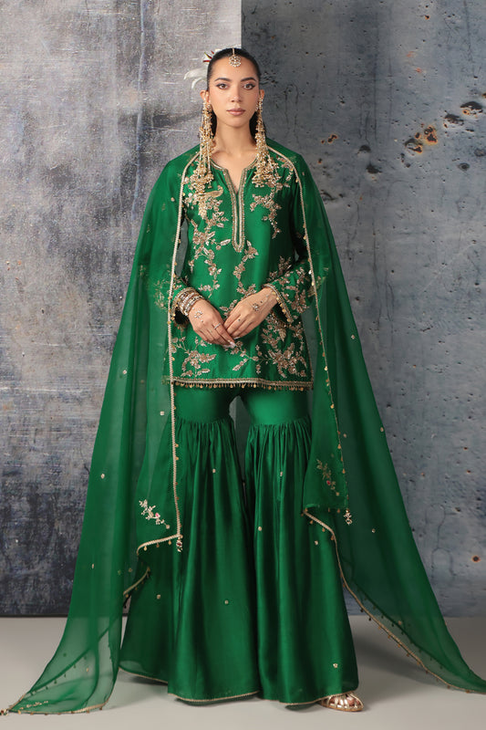 Zar:Rang Green Jaal Sharara Set