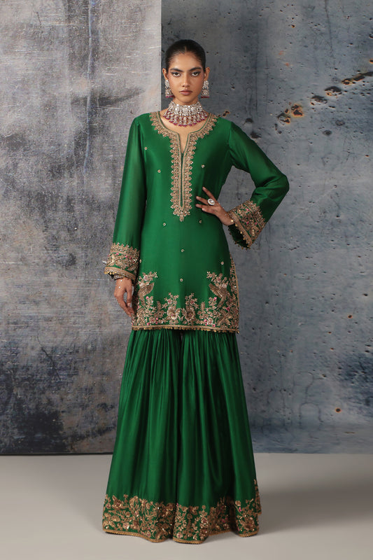 Zar:Rang Green Heavy Sharara Set