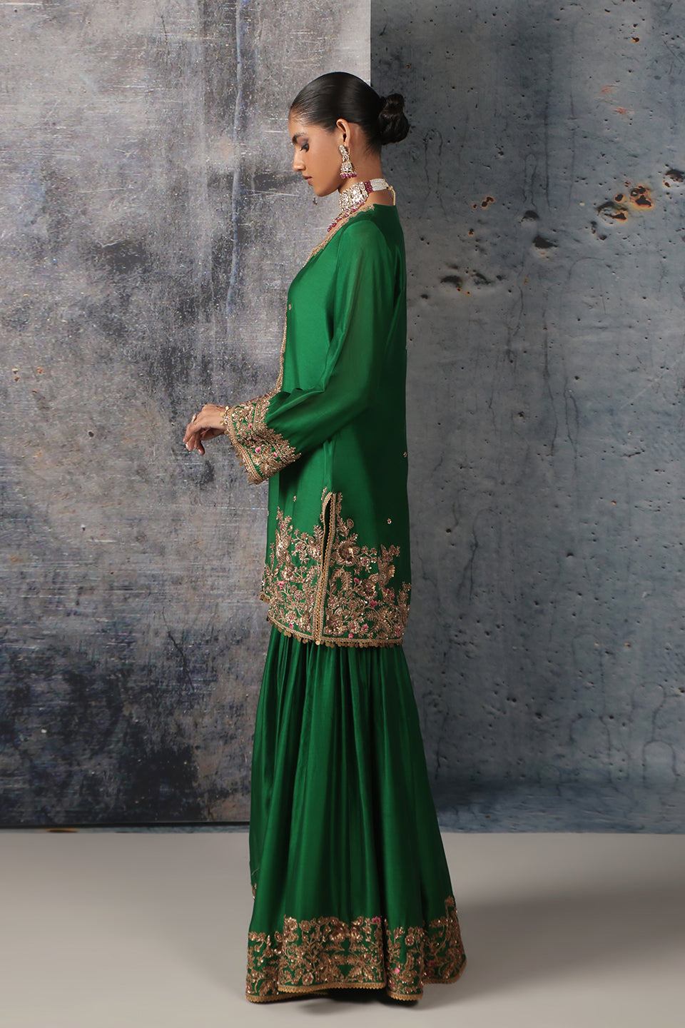 Zar:Rang Green Heavy Sharara Set