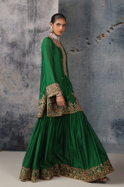 Zar:Rang Green Heavy Sharara Set