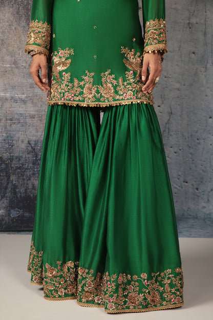 Zar:Rang Green Heavy Sharara Set
