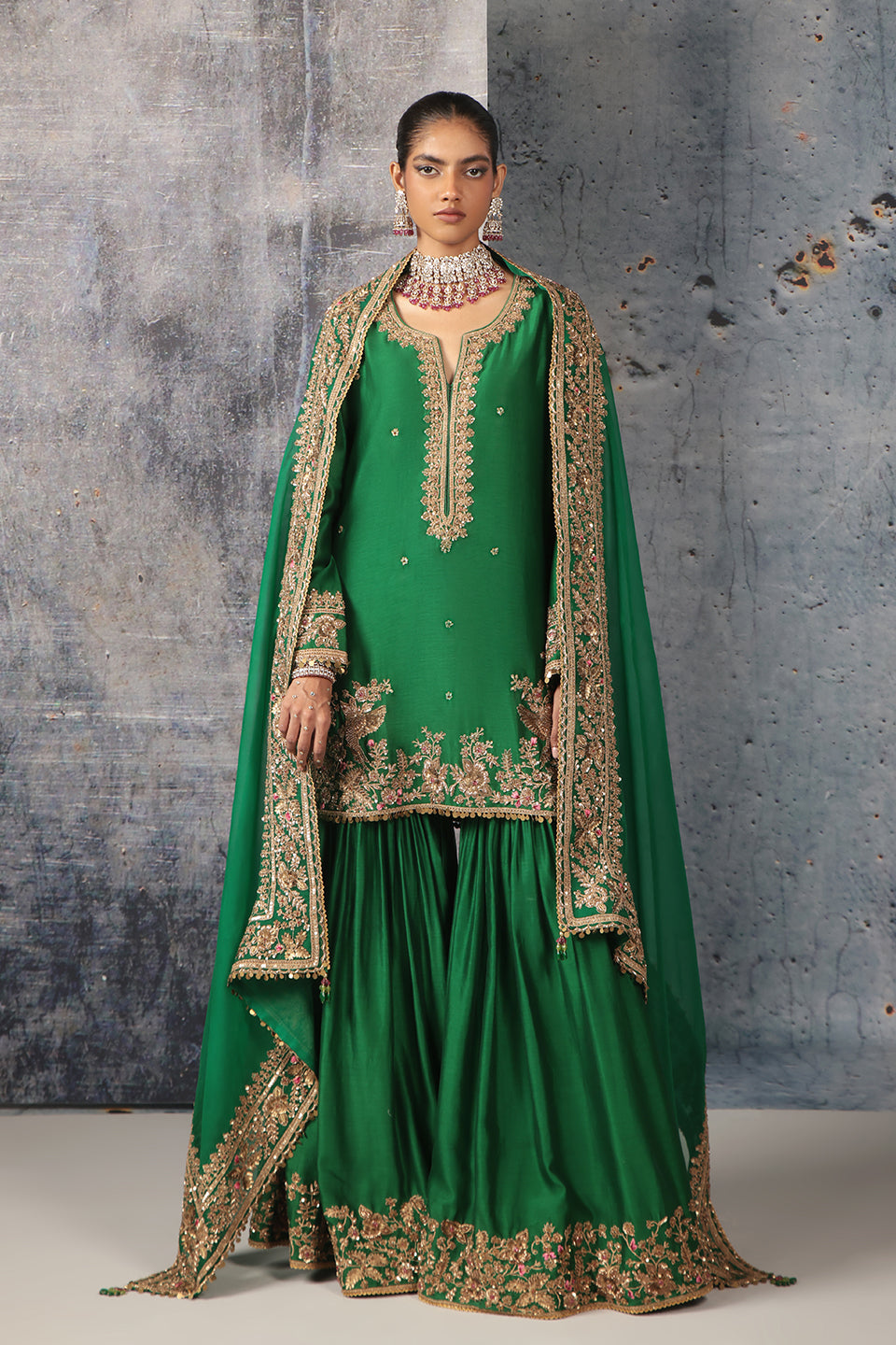 Zar:Rang Green Heavy Sharara Set