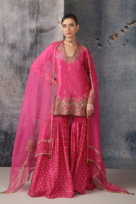 Zar:Rang Pink Buti Sharara Set