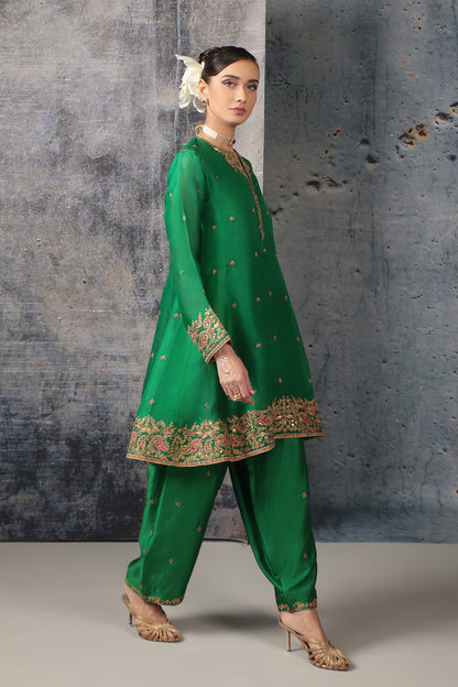 Zar:Rang Green Short Pheran Kurta Set