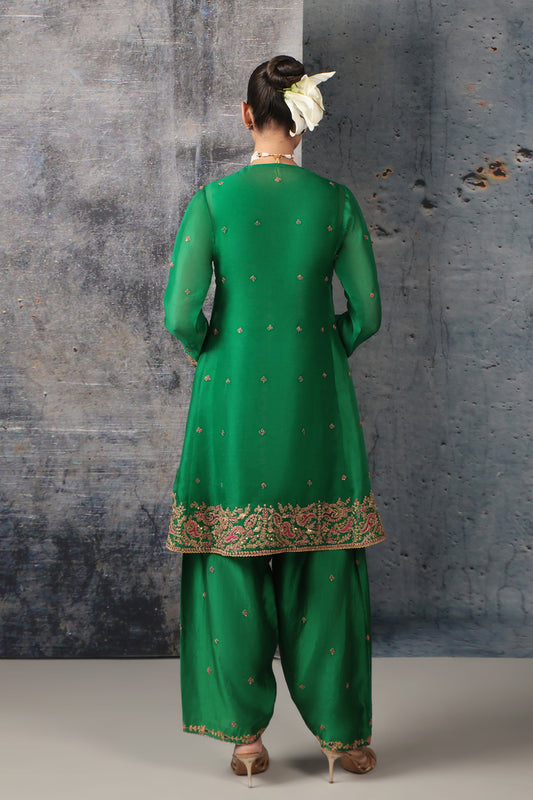 Zar:Rang Green Short Pheran Kurta Set